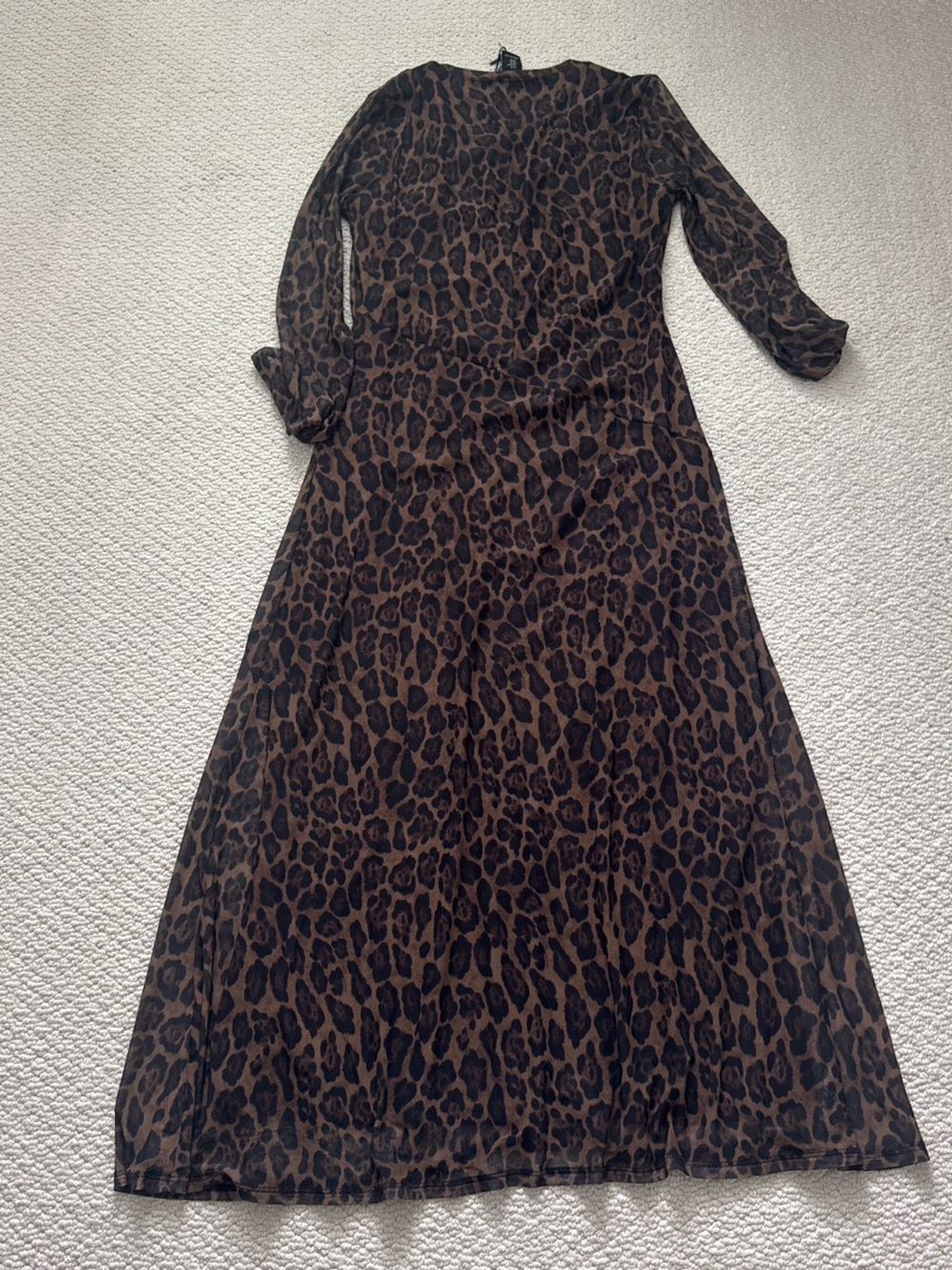 NWT Long Sleeve Brown Leopard Print Maxi Dress - Picture 3 of 6